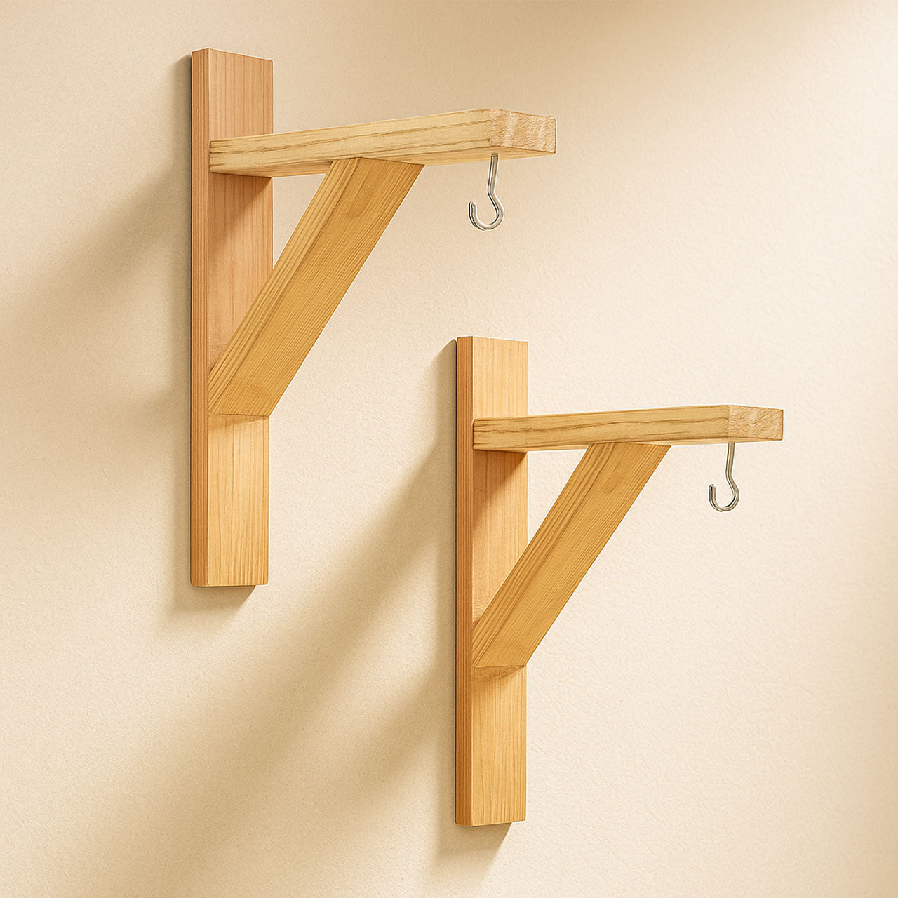 Wall Mounted Plant Pot Holders | Wood Bracket Small | Wooden Shelf Bracket | Set of 2