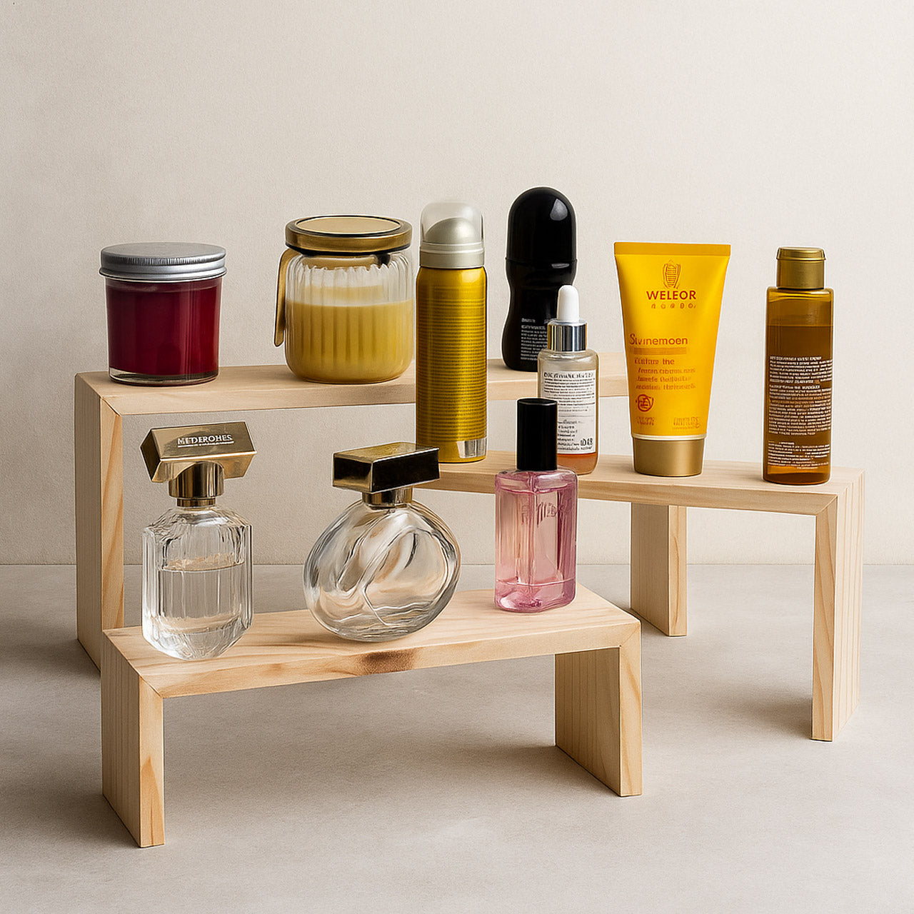 3-Tier Wooden Display Risers – Decorative Stand for Retail, Events & Home Décor - Polish