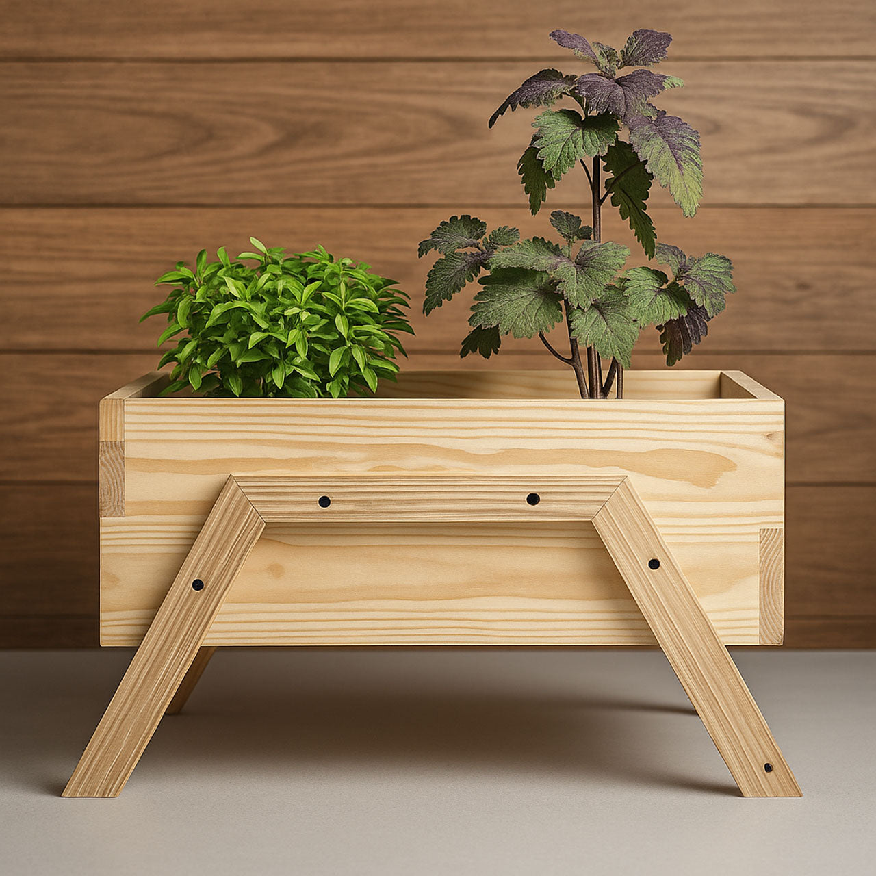 Solid Pinewood Square Planter – 53cm Natural Wood Garden Planter with Legs, Water-Resistant