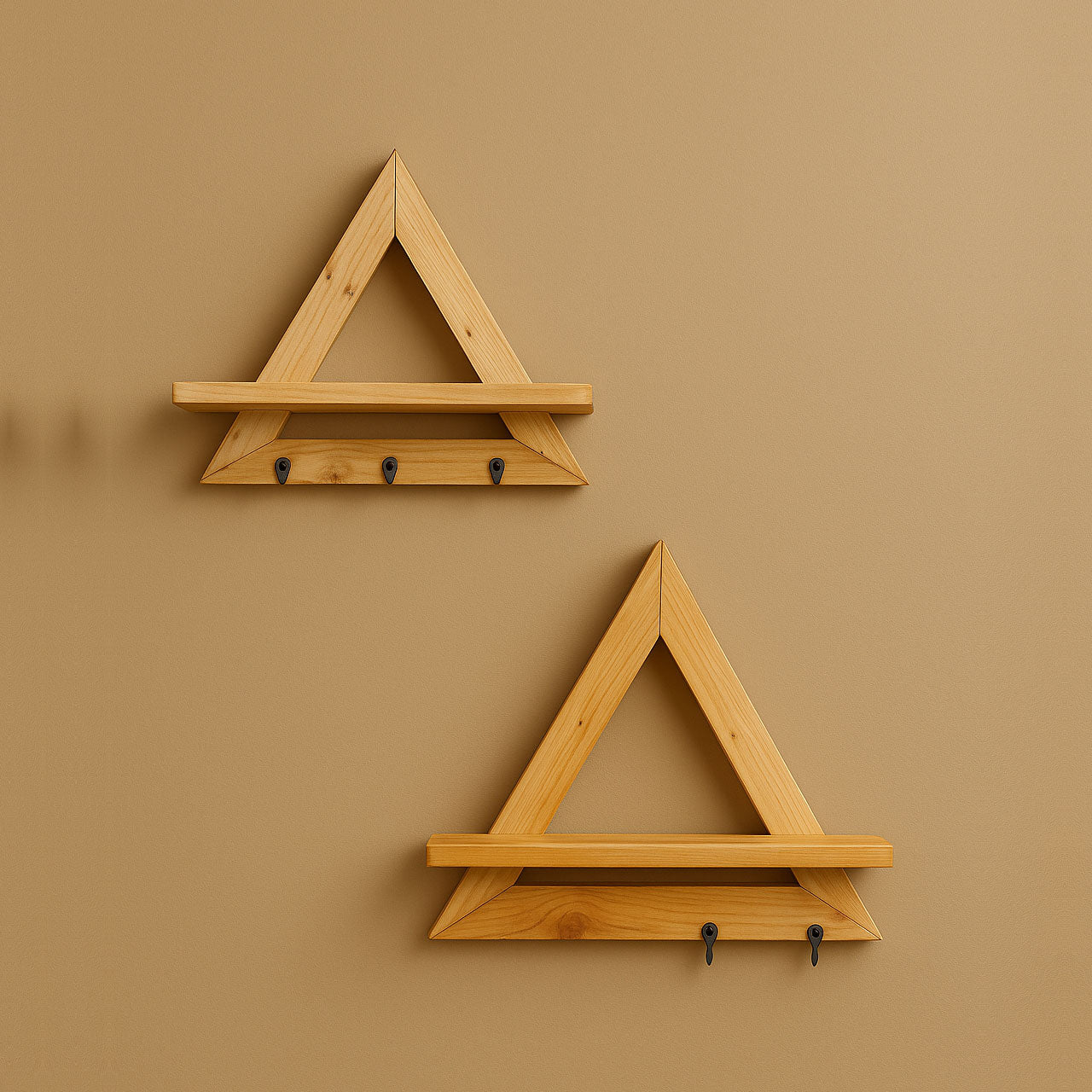Triangle Wall Shelves - Pinewood with Keyholders