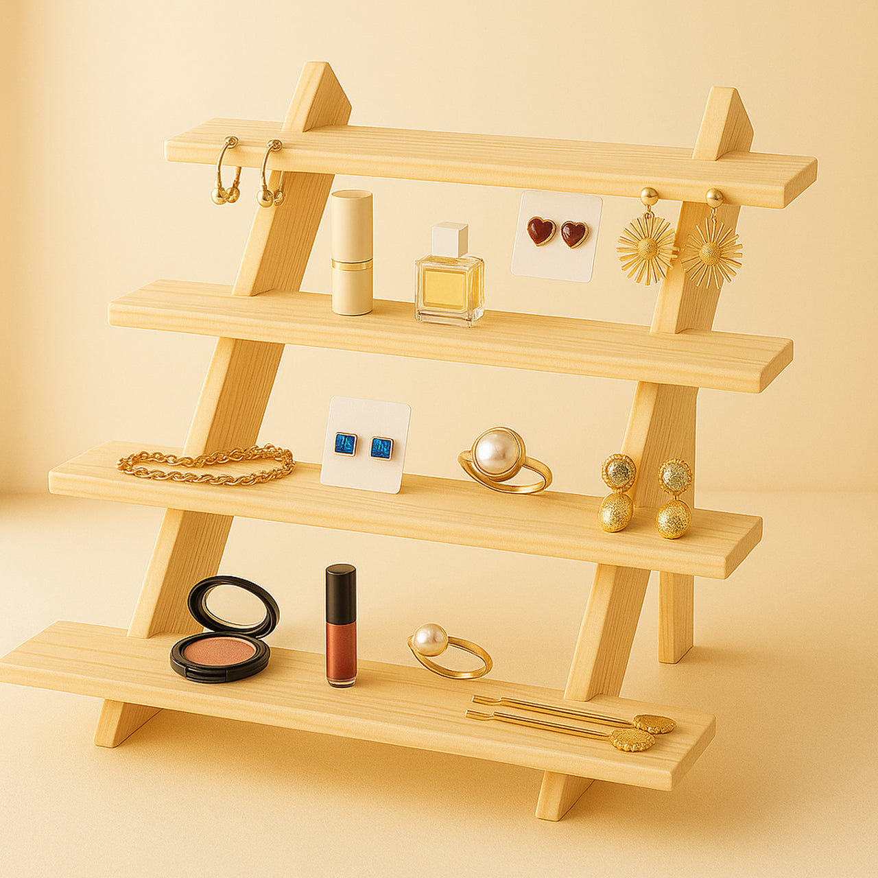 Custom Wooden Staircase Display – 4-Tier Organizer for Events & Showcases