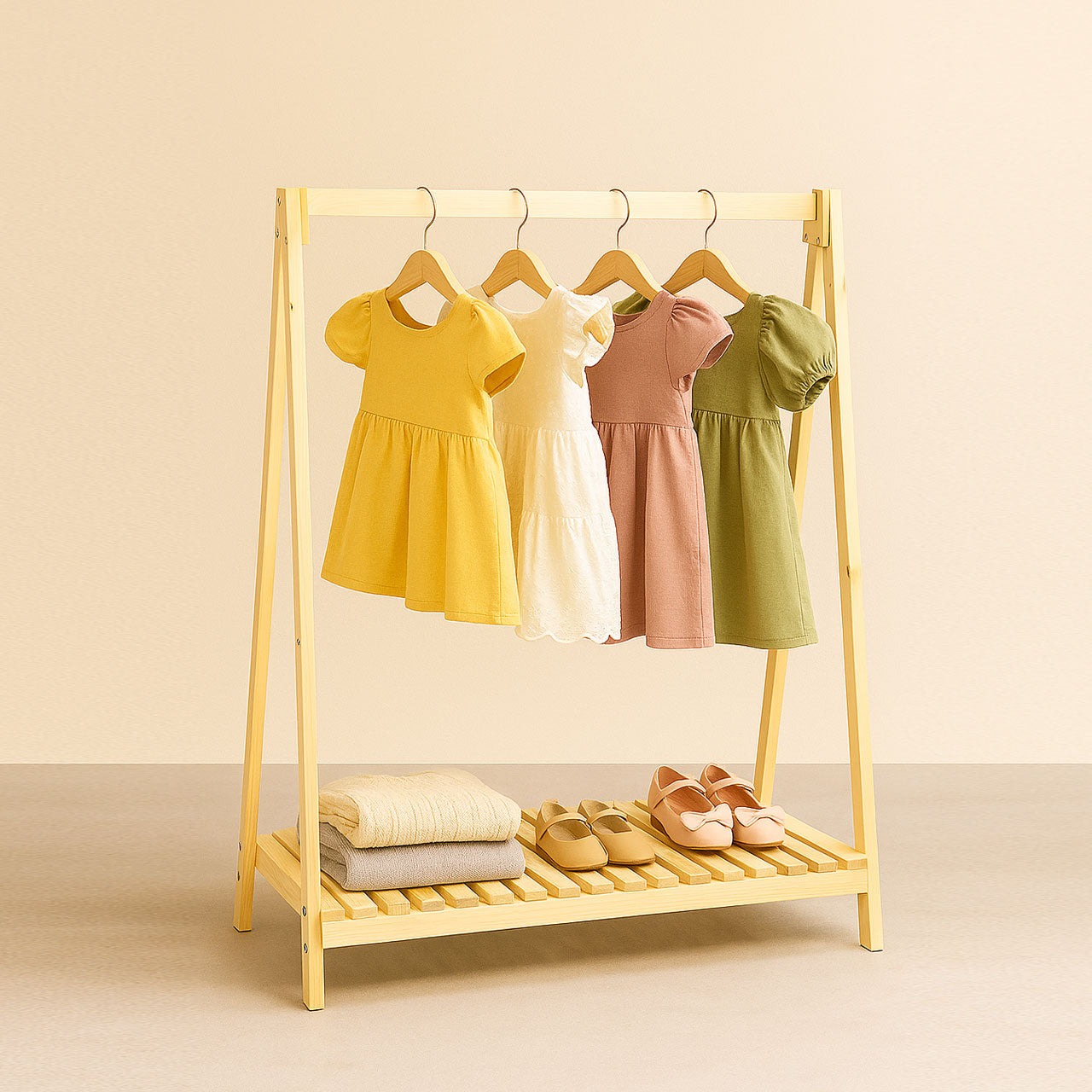 Open Closet Style Wooden Rack – wood rack for clothes with Storage Slab | Rennover