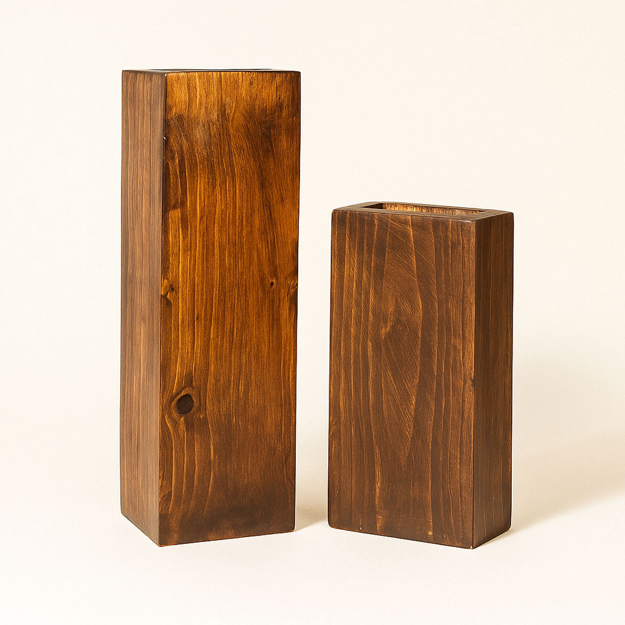 Rustic Pinewood Vase Set of 2 | Handcrafted Large & Small Wooden Flower Holders for Home & Office Décor