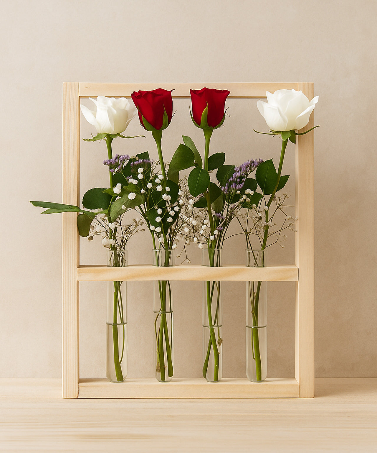 Wall Hanging Glass Planter | Pinewood 4 Test Tube Propagation Station & Tabletop Terrarium for Home, Kitchen & Wedding Decor