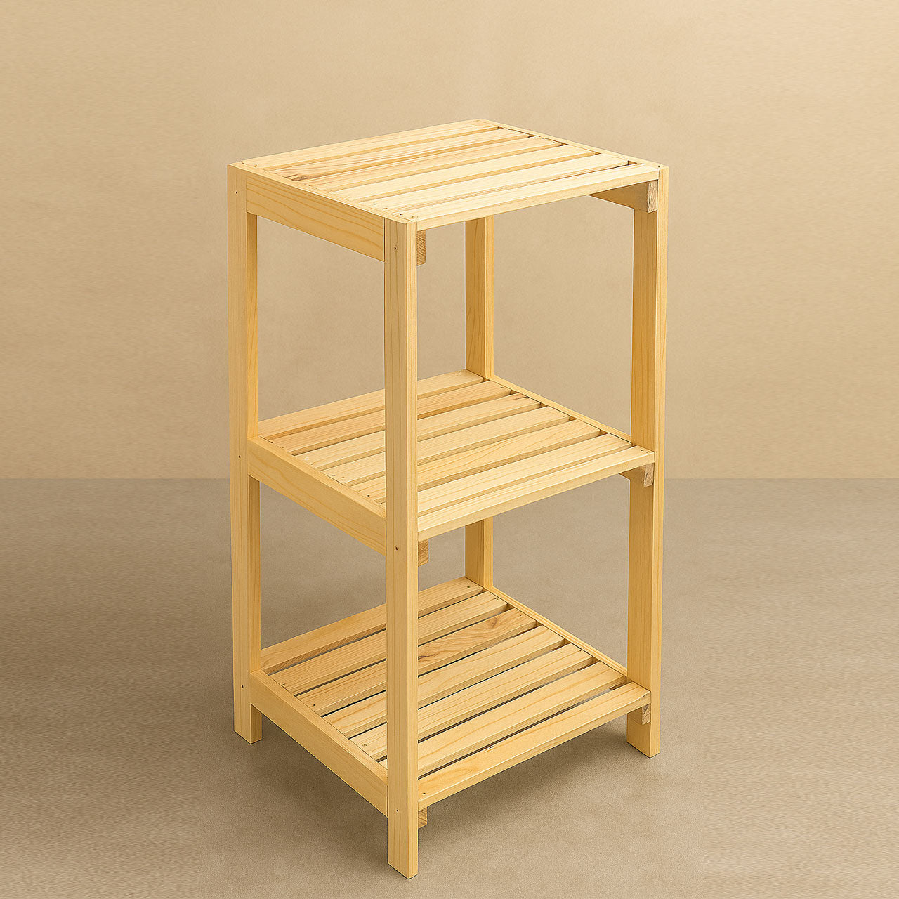 3-Tier Wooden Storage Shelf – Solid Pine Square Rack for Plants, Books & More