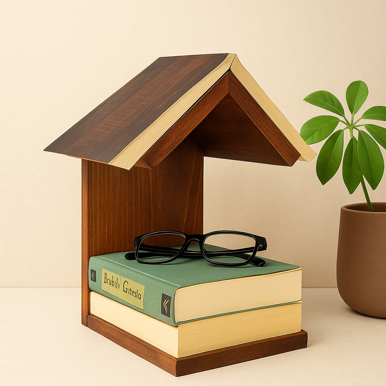 Personalized Hut-Shaped Rustic Pinewood Book Stand | Wooden Book Rest for Reading & Gifting
