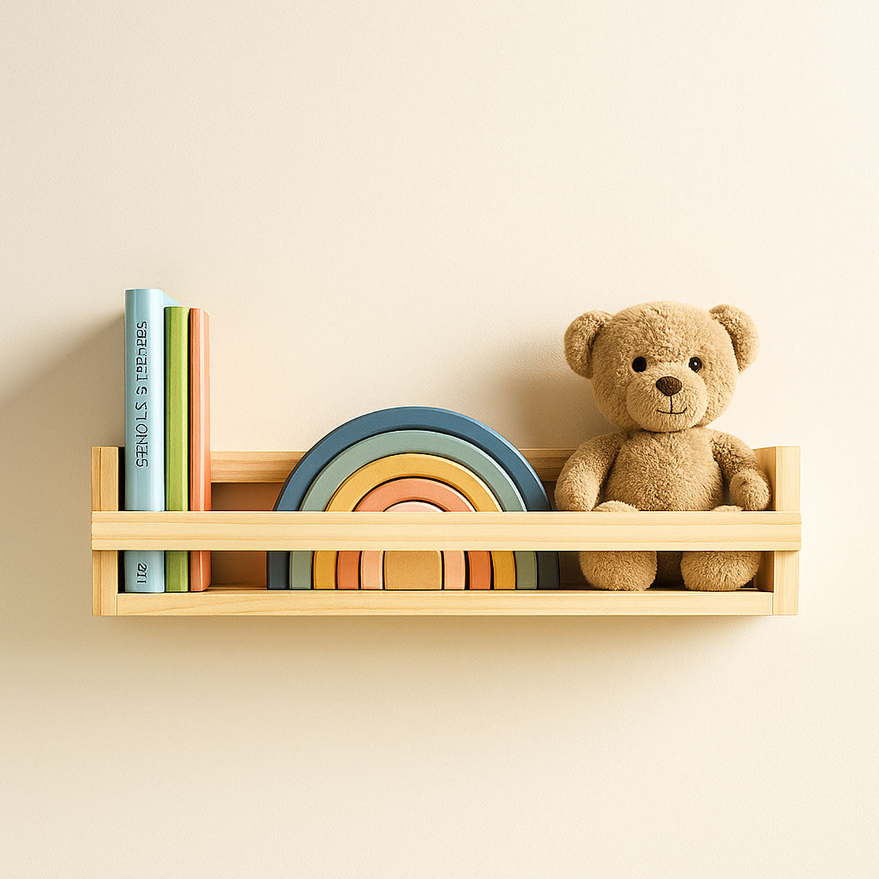 Wall Bookshelves | Pinewood Floating Bookshelf | Nursery Shelves | Floating Book Shelves for Wall | Set of 2 Pinewood Wall Storage Shelves