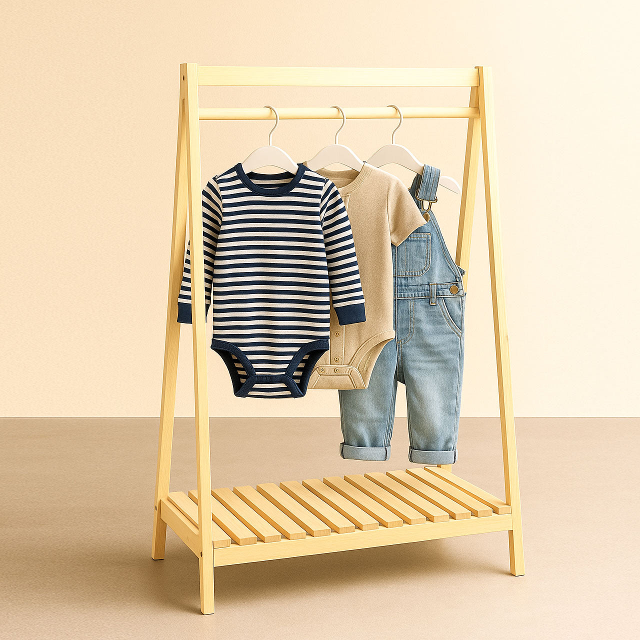 Open Closet Style Wooden Rack – wood rack for clothes with Storage Slab | Rennover