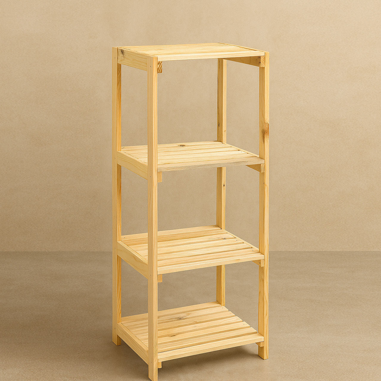 Solid Pinewood 4-Tier Shelf – Square Display Rack for Plants, Books & More