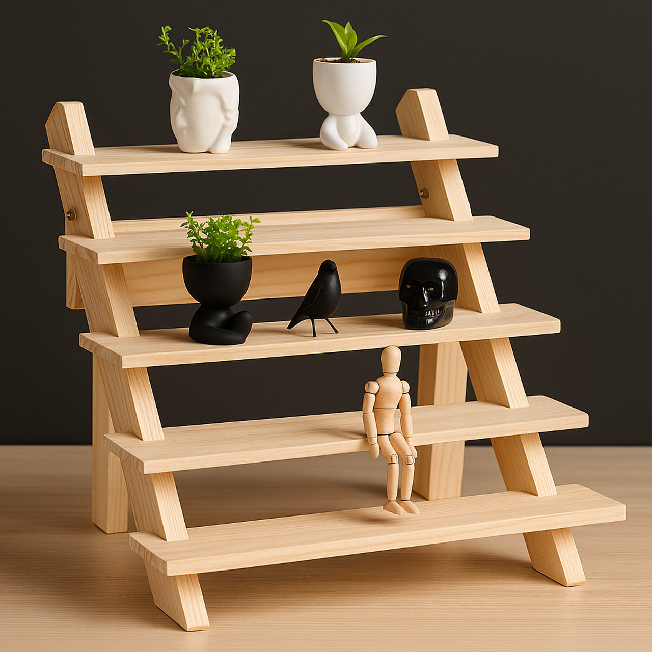 Compact Foldable 5-Tier Stand – Wooden Product Display for Small Businesses
