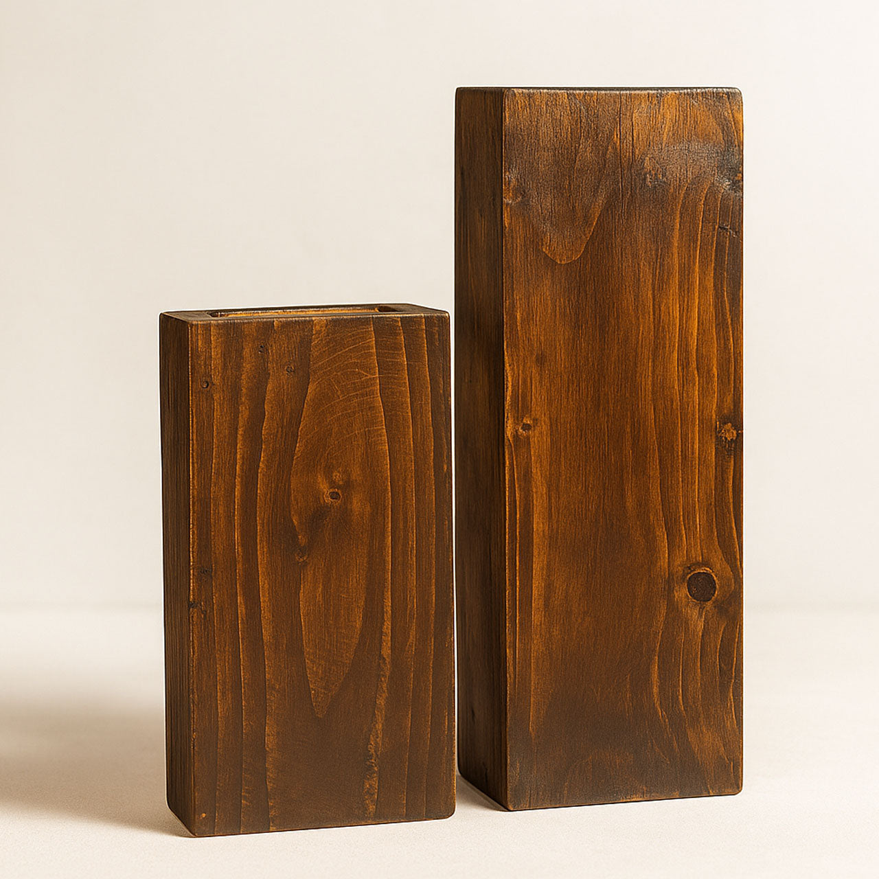 Rustic Pinewood Vase Set of 2 | Handcrafted Large & Small Wooden Flower Holders for Home & Office Décor