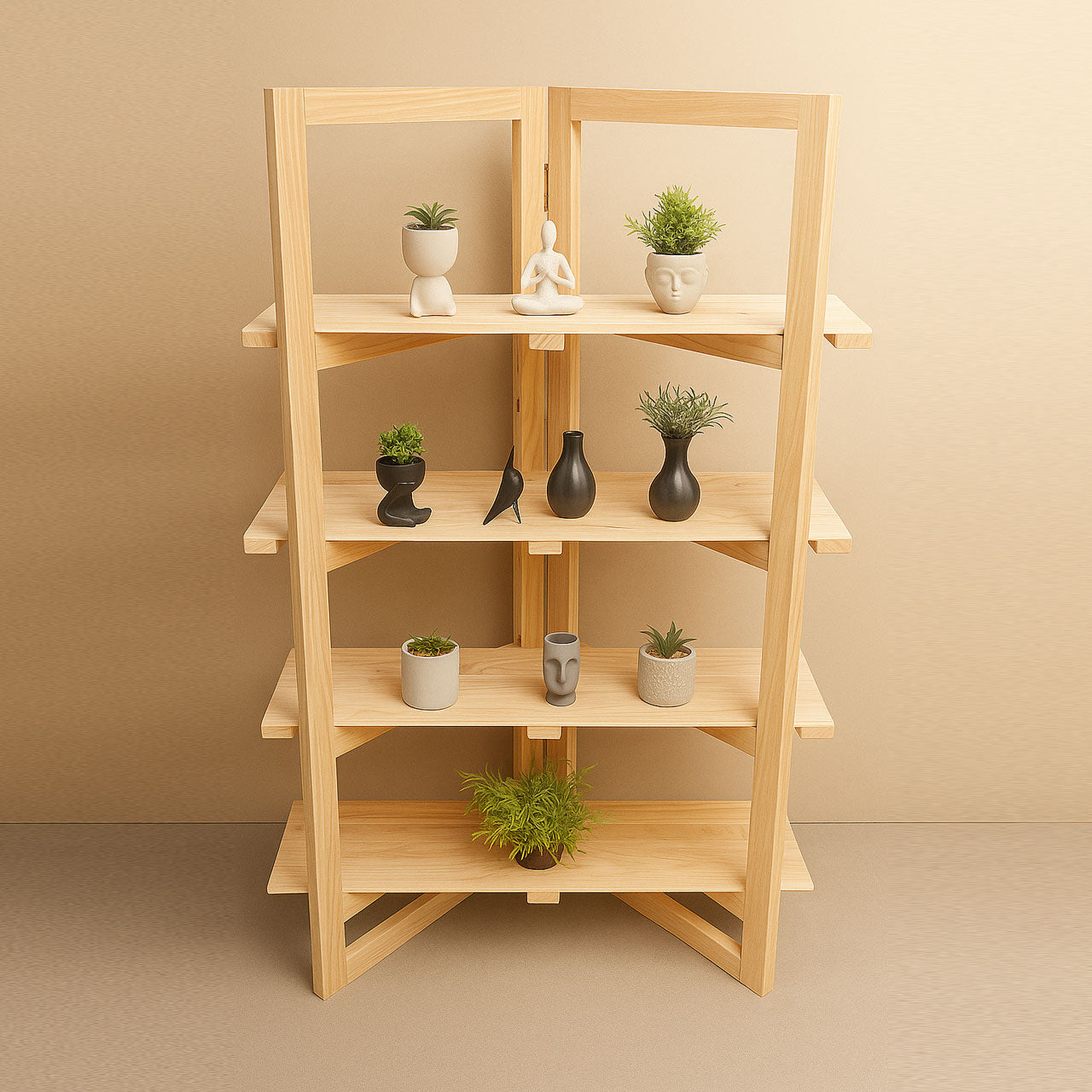 Wooden Display Stand for Market Stalls – 4-Tier Foldable Pine Rack for Pop-Ups & Events