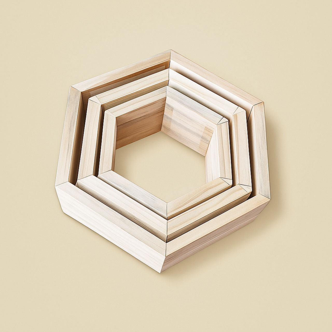 Hexagon Pinewood Wall Shelves (3-Pack) – Natural Color Floating Shelves for Bedroom & Kitchen | Rennover