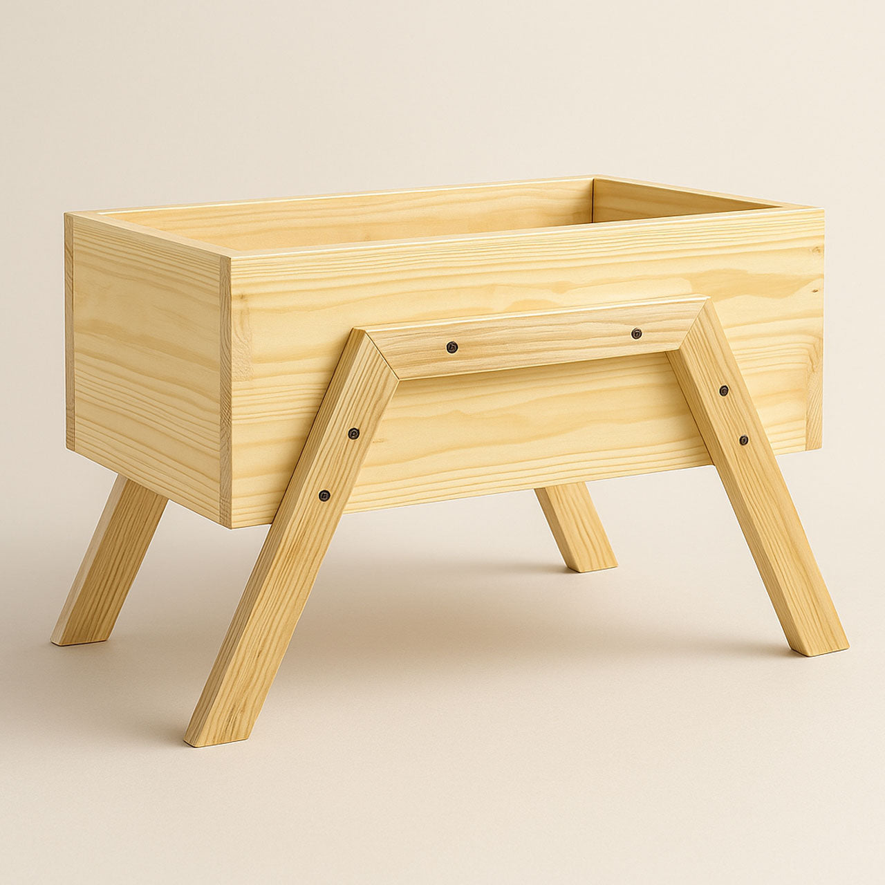 Solid Pinewood Square Planter – 53cm Natural Wood Garden Planter with Legs, Water-Resistant