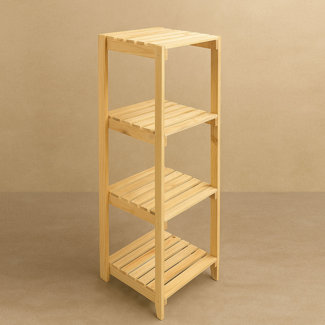 Solid Pinewood 4-Tier Shelf – Square Display Rack for Plants, Books & More