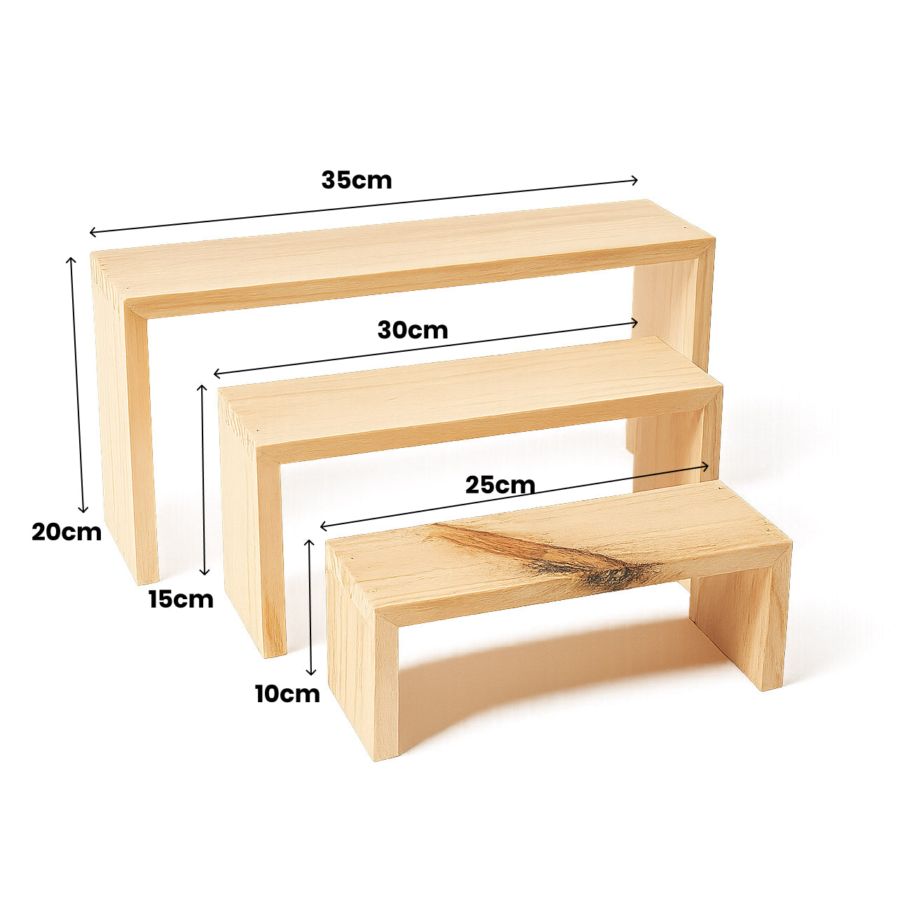 3-Tier Wooden Display Risers – Decorative Stand for Retail, Events & Home Décor - Polish