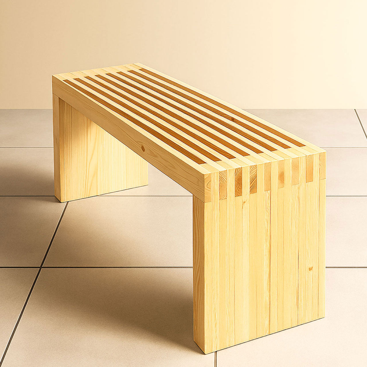 Large Wooden Slatted Bench – Solid Pine 2-Seater with Cedar Finish for Outdoor & Indoor Use