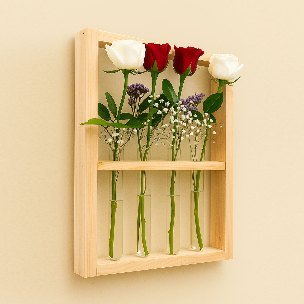Wall Hanging Glass Planter | Pinewood 4 Test Tube Propagation Station & Tabletop Terrarium for Home, Kitchen & Wedding Decor