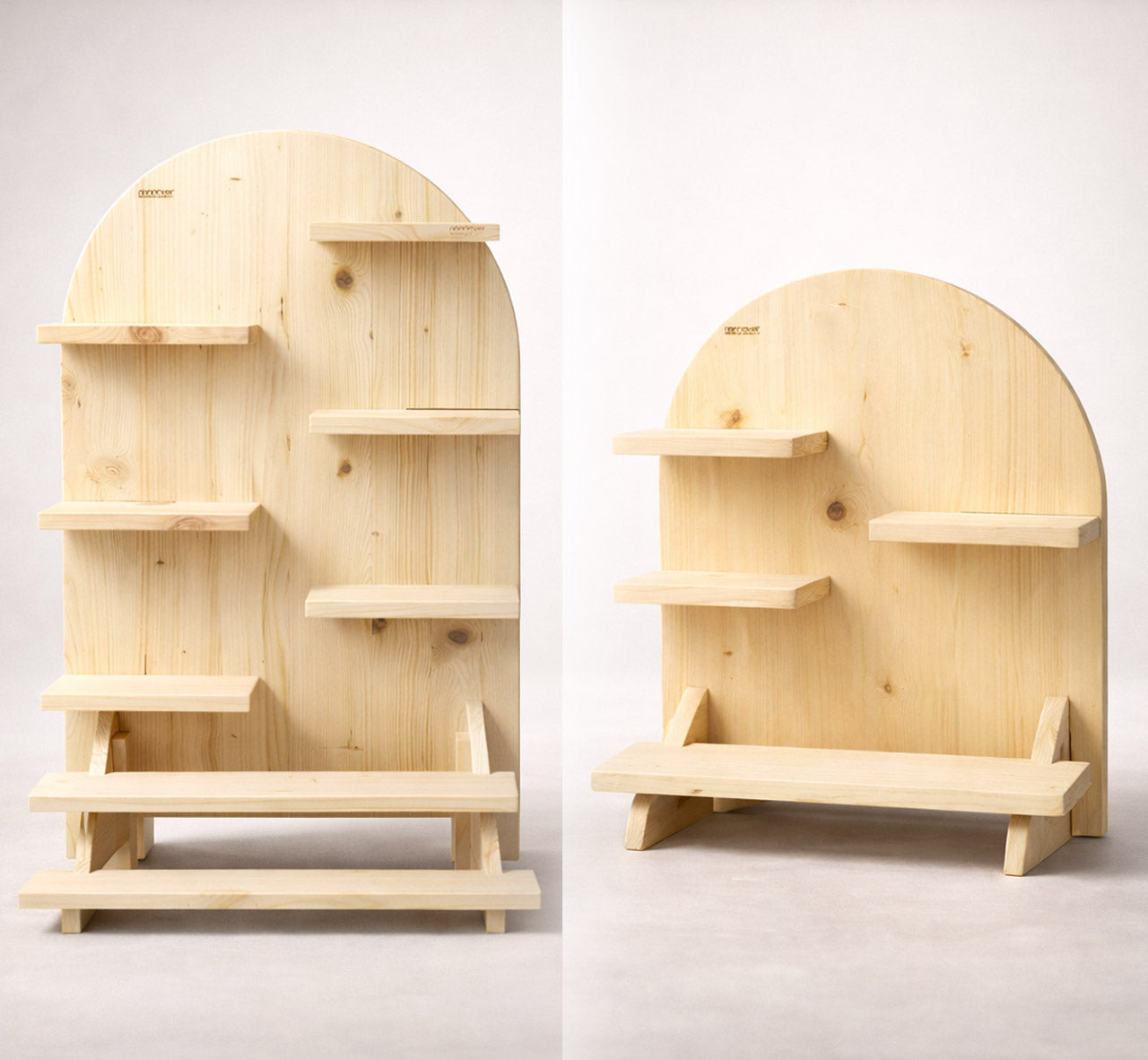 Combo Oval Wooden Display Stand Set – Large & Small Multi-Shelf Design for Events & Cafés