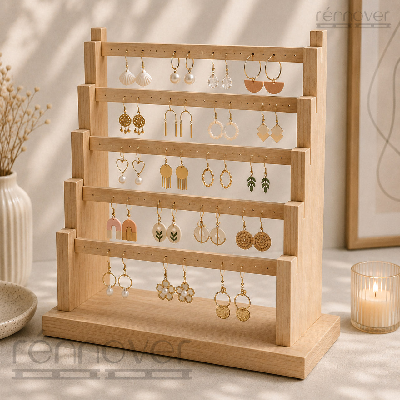 5-Tier Wooden Earring Display Stand – Tabletop Jewellery Organizer & Showcase