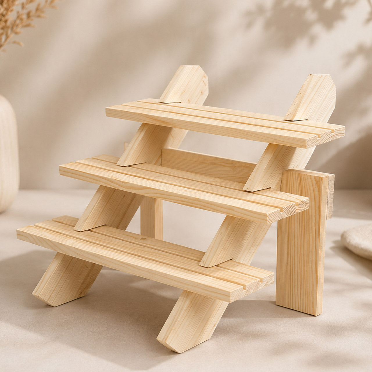 3-Tier Pinewood Earring Card Display Stand | Wooden Jewelry Display Rack for Exhibitions & Retail Stores
