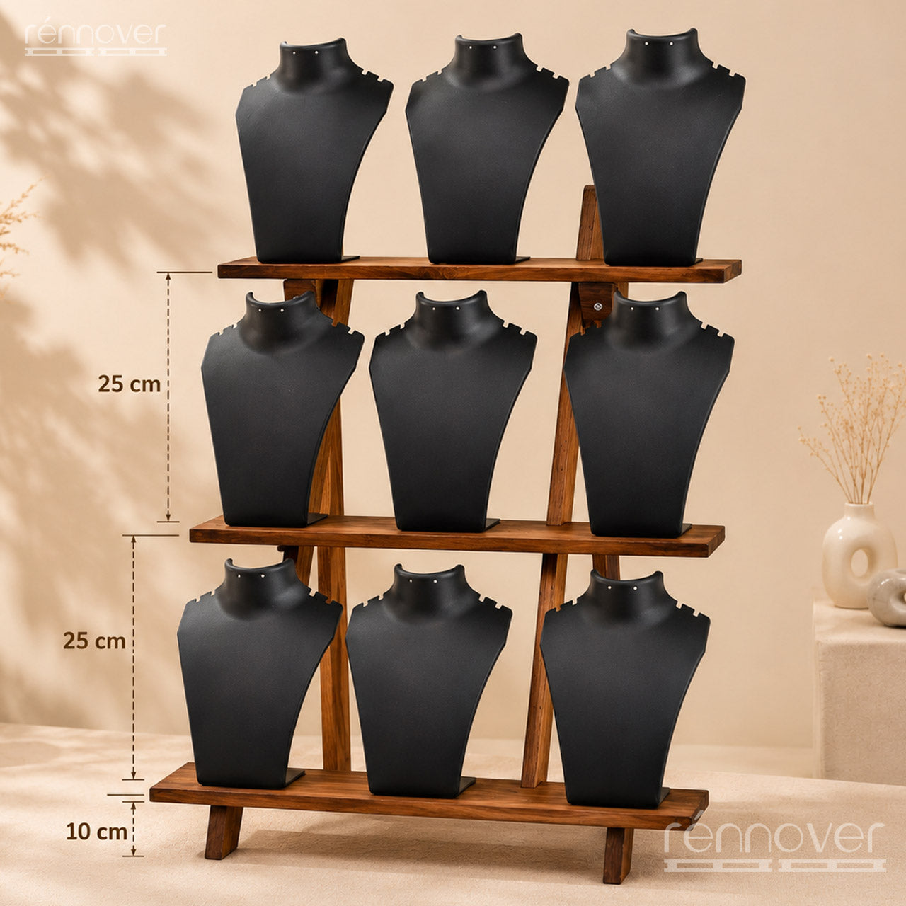 Wooden Large Necklace Display Rack | 3-Step Jewelry Display Stand