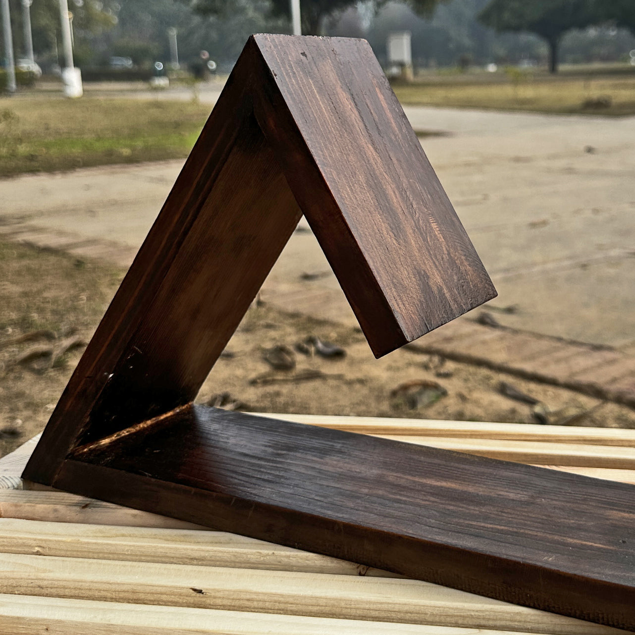 Wooden Book Rest with Cup & Mobile/iPad Holder | Triangle Book Stand & Mug Stand | Portable and Polished Wooden Page Rest