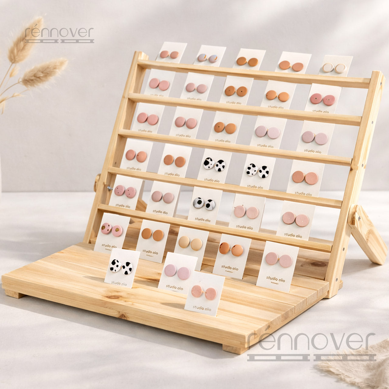 Portable Jewellery and Wooden Earring Card Display Stand Combo