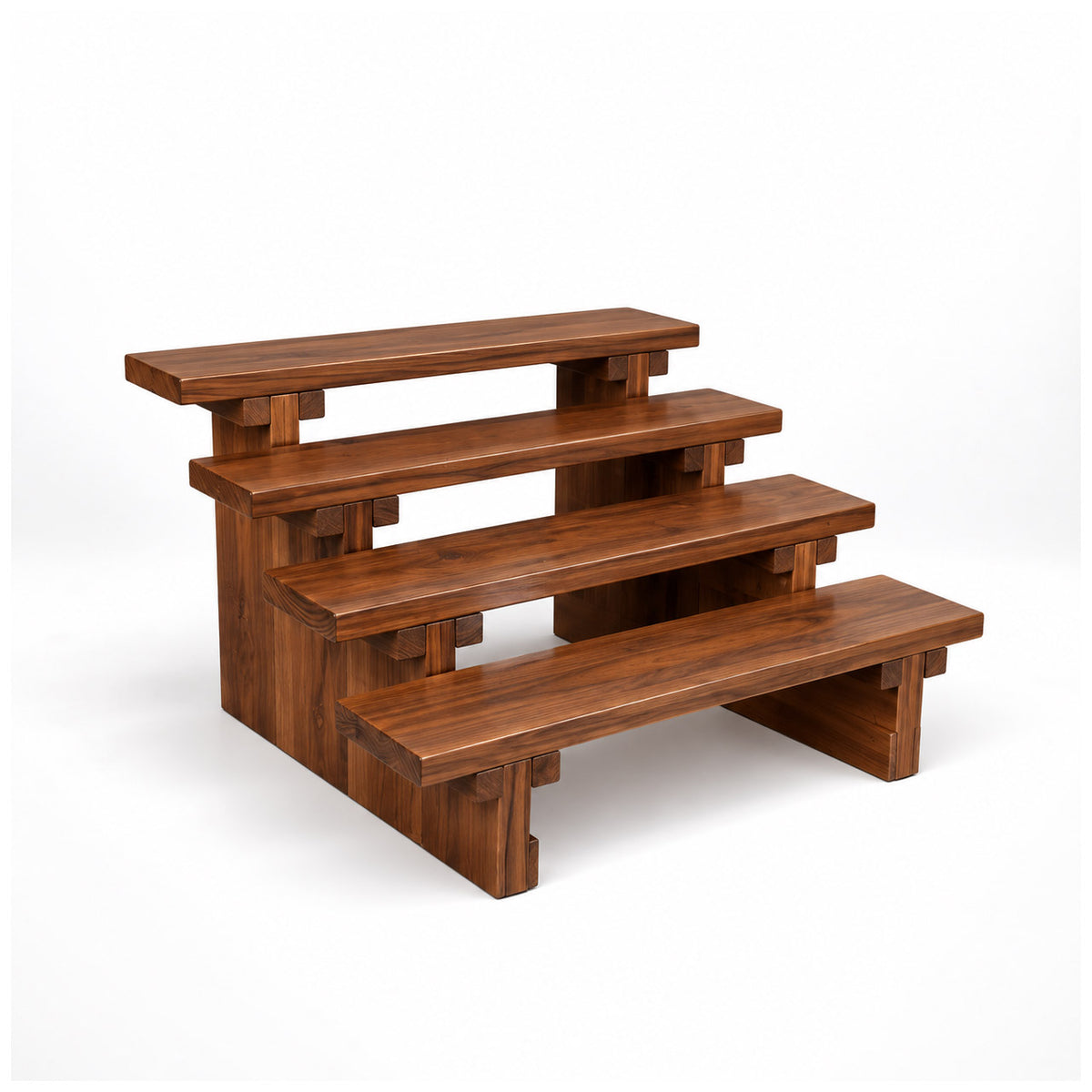 Screw-Free Wooden Display Shelf | 4-Tier Detachable Small Rack for Exhibition & Popups