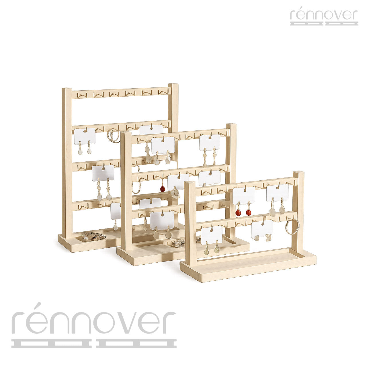3-Stands Pinewood Earring Display Stand Sets – Multi-Size Jewelry Organizer & Retail Display Combo