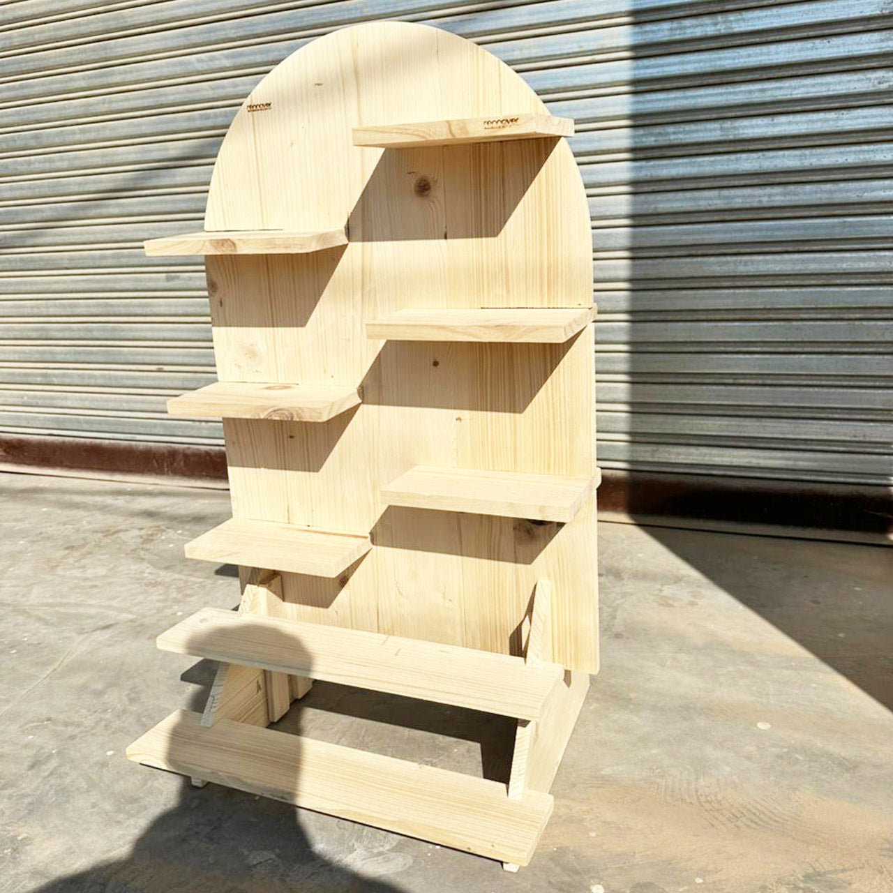Oval Shape Small Multi-Shelf Wooden Display Stand 3 Small + 1 Large Shelves for Events & Cafés