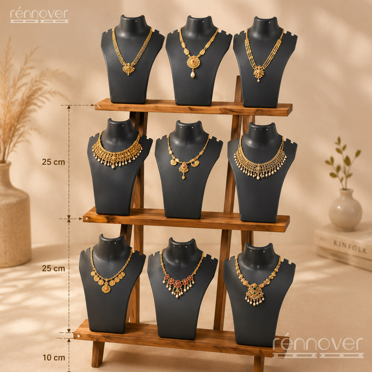 Wooden Large Necklace Display Rack | 3-Step Jewelry Display Stand