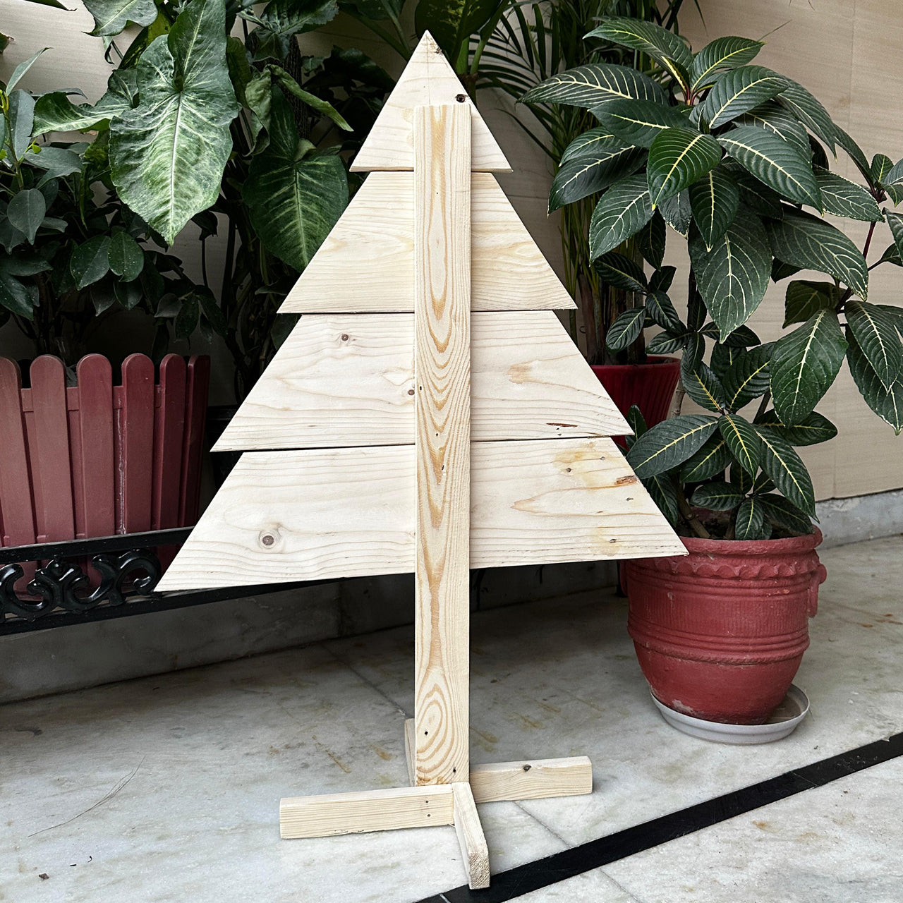 Stand-Alone Pinewood Christmas Tree (4 Tier) – Outdoor/Indoor Festive Decor