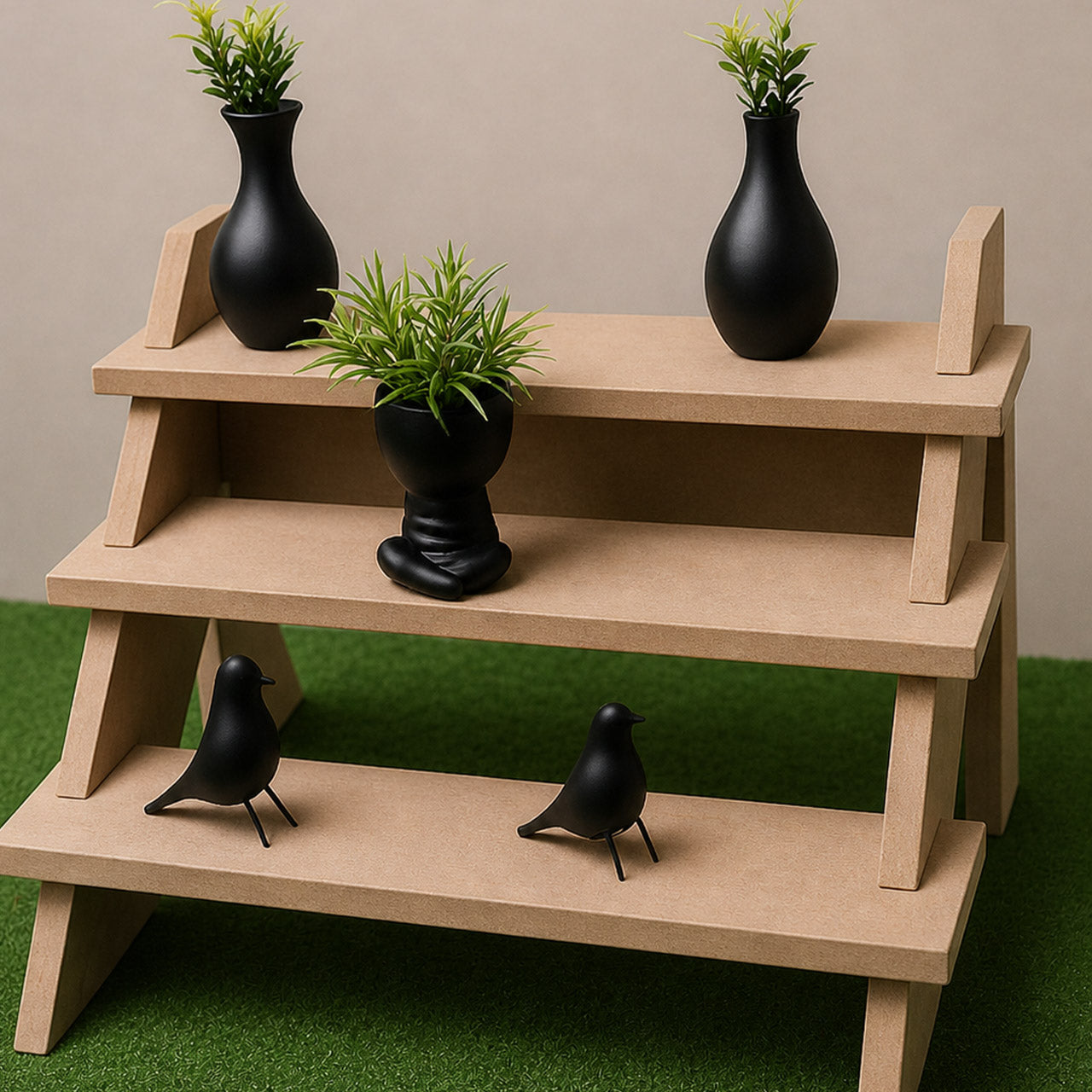 Collapsible MDF Staircase Display Stand – 3-Tier Customizable Organizer for Craft Fairs & Artisan Markets