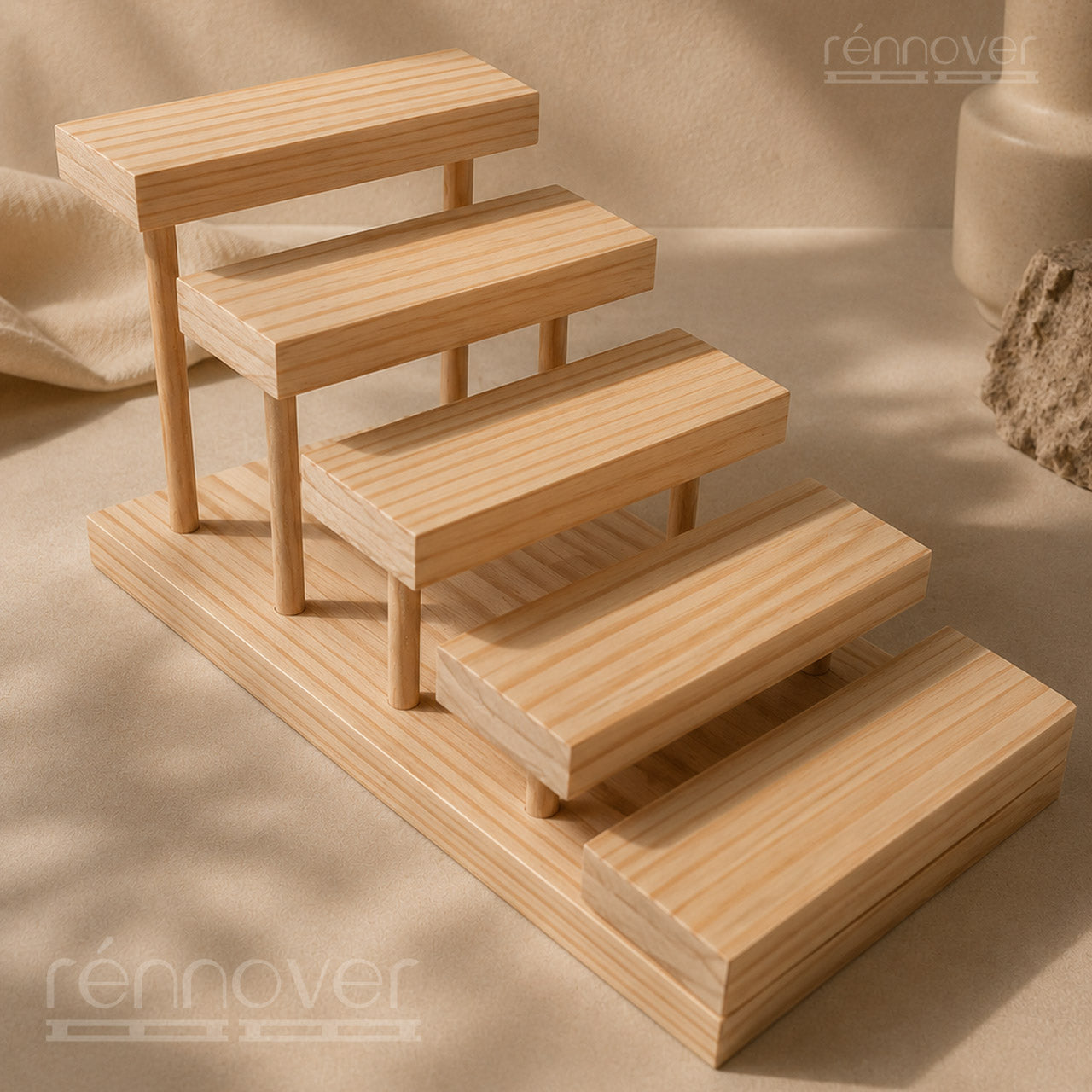 5-Tier Wooden Perfume Display Stand | Portable Countertop Display Riser