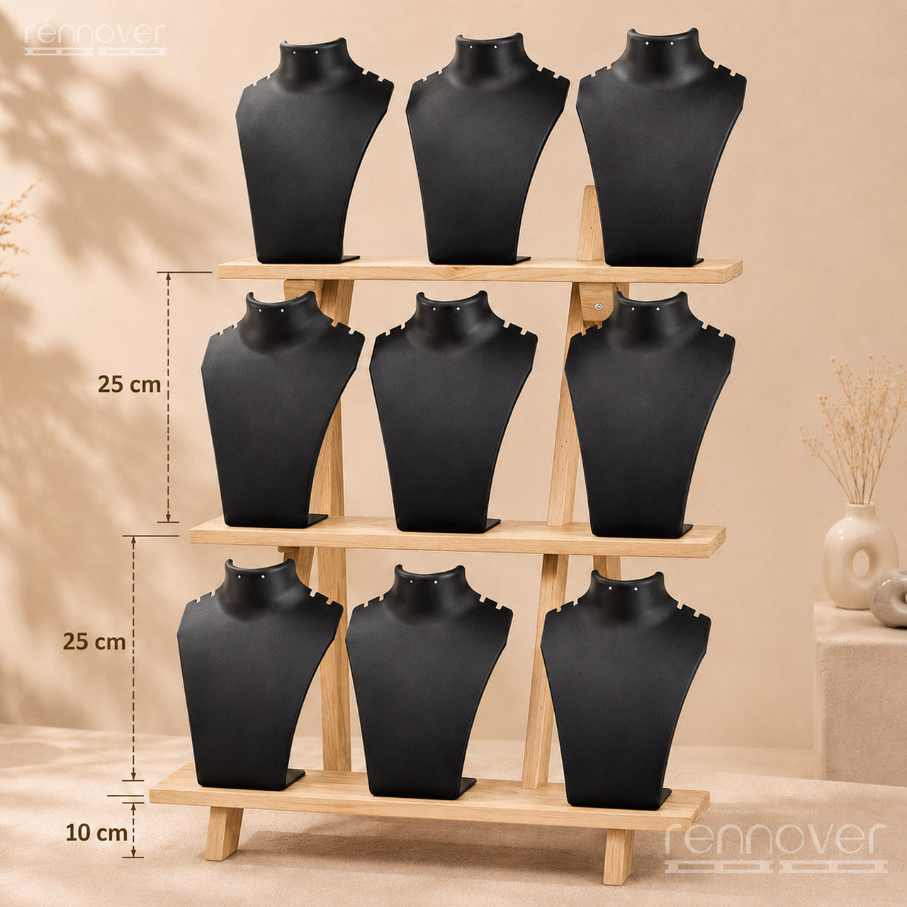 Wooden Large Necklace Display Rack | 3-Step Jewelry Display Stand