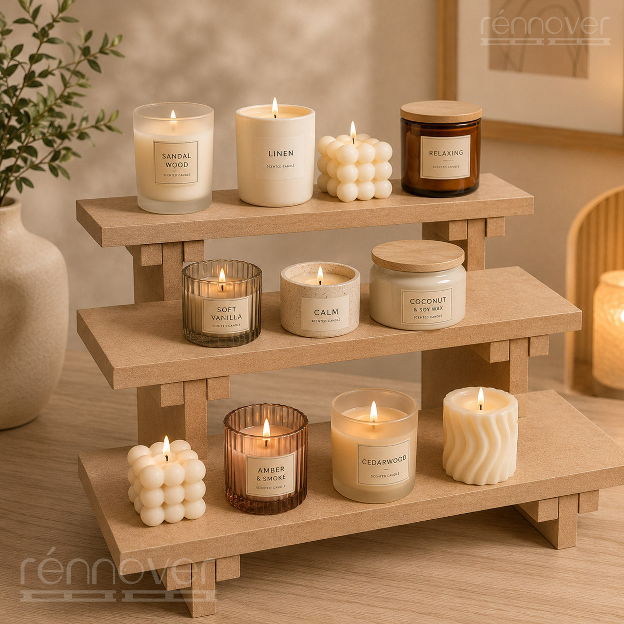 MDF Screw-Free Wooden Display Shelf | 3-Tier Detachable Small Rack for Exhibition & Popups
