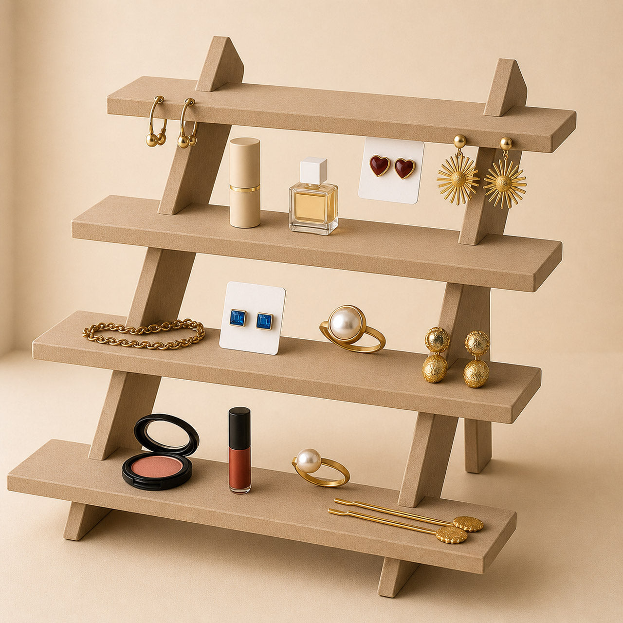 Custom MDF Staircase Display – 4-Tier Organizer for Events & Showcases