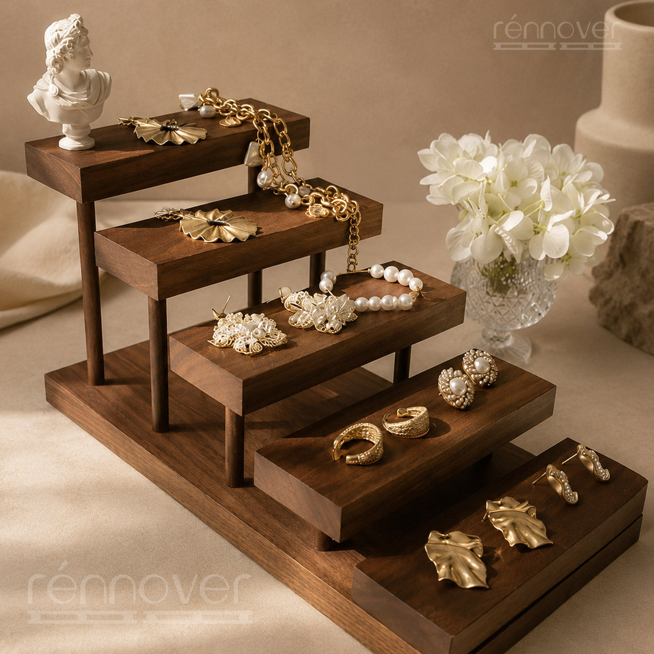 5-Tier Wooden Perfume Display Stand | Portable Countertop Display Riser