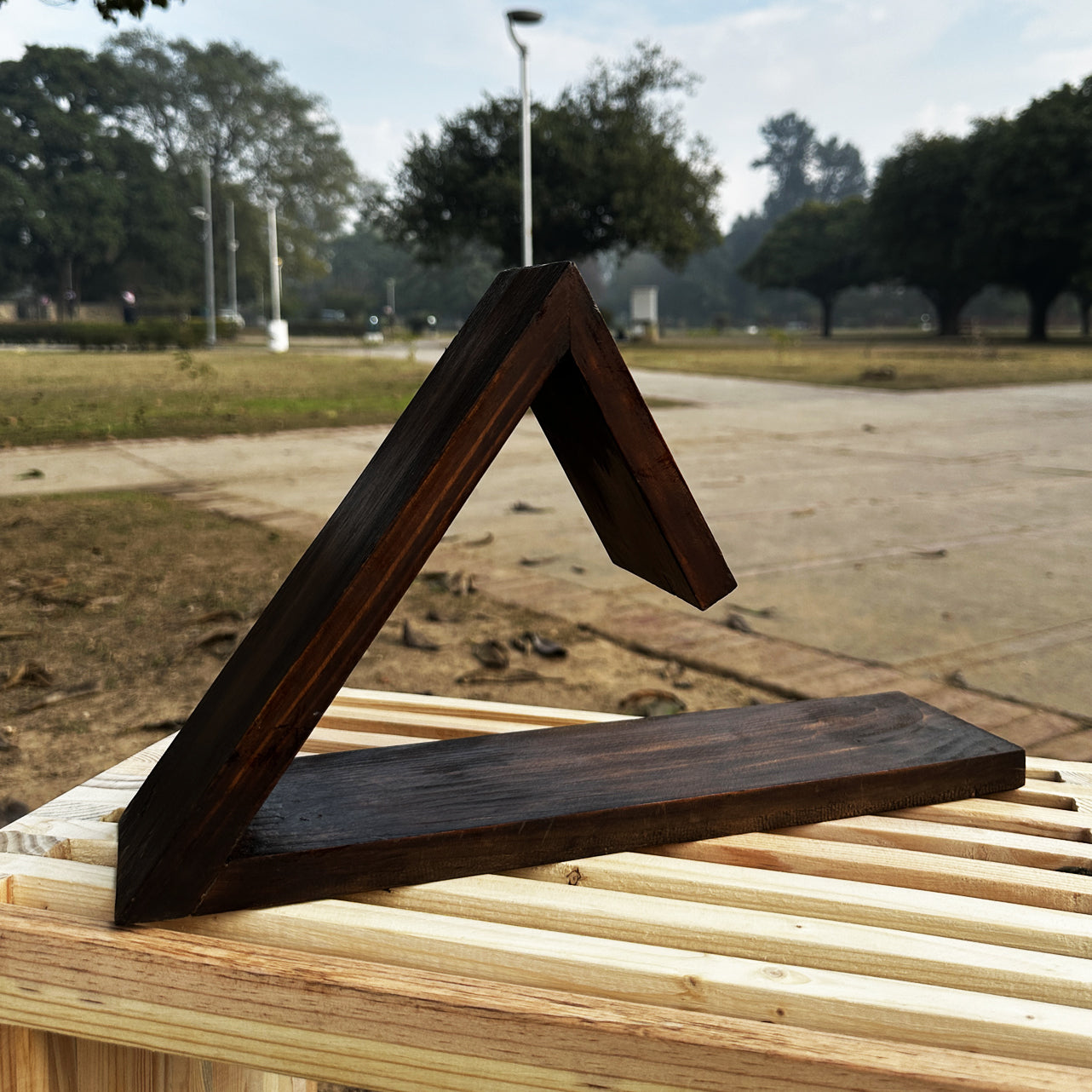Wooden Book Rest with Cup & Mobile/iPad Holder | Triangle Book Stand & Mug Stand | Portable and Polished Wooden Page Rest