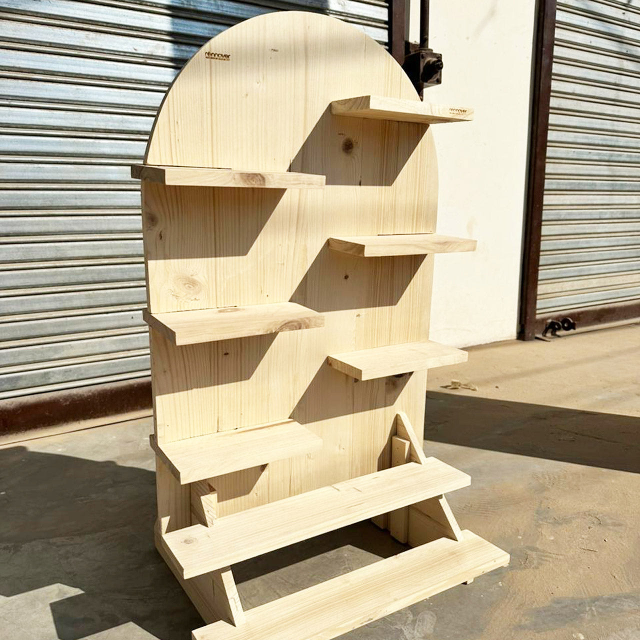 Oval Shape Small Multi-Shelf Wooden Display Stand 3 Small + 1 Large Shelves for Events & Cafés