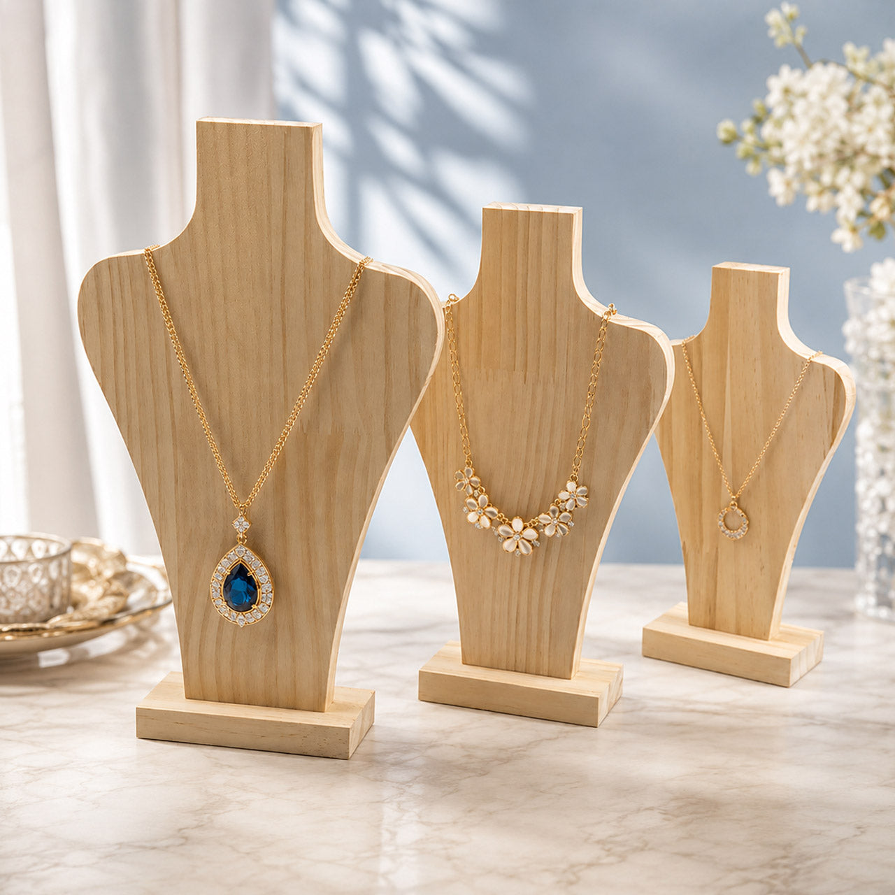 Natural Wooden Necklace Display Stand for Jewelry Shop & Home Decor