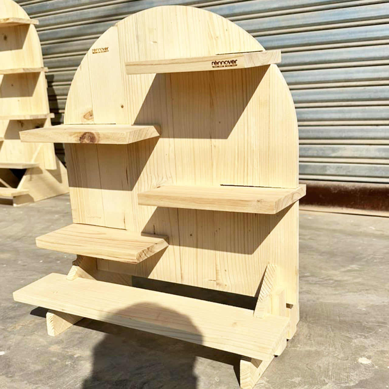 Oval Shape Multi-Shelf Wooden Display Stand 5 Small + 2 Large Shelves for Events & Cafés