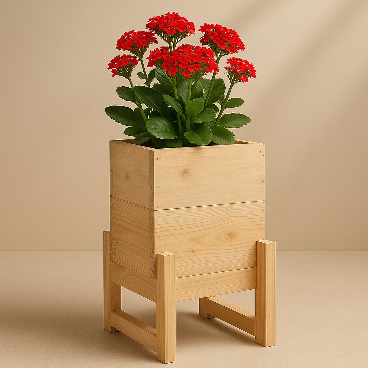 Handcrafted Pinewood Planter with Stand – Solid Wood, Water-Resistant & Stylish for Home & Office