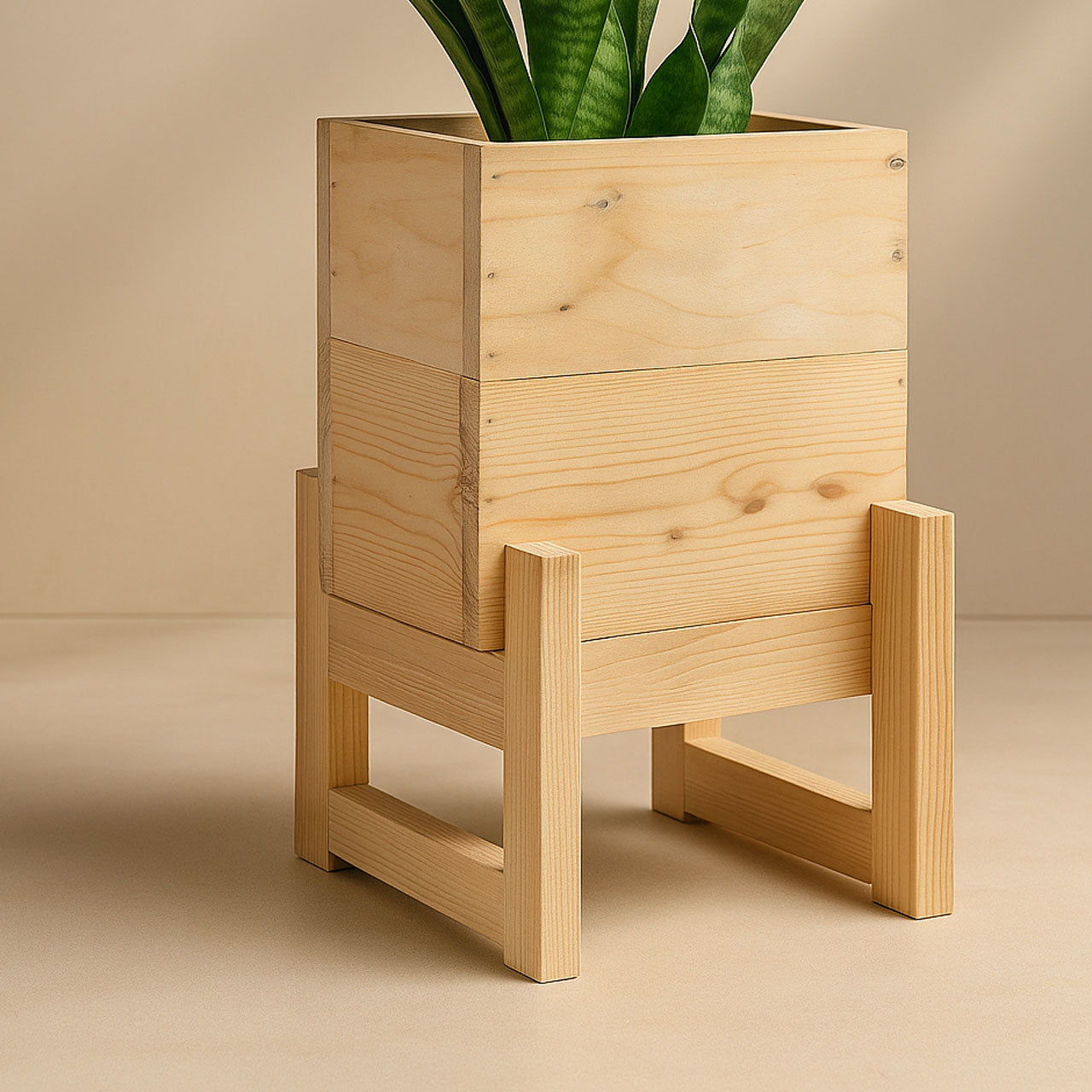 Handcrafted Pinewood Planter with Stand – Solid Wood, Water-Resistant & Stylish for Home & Office