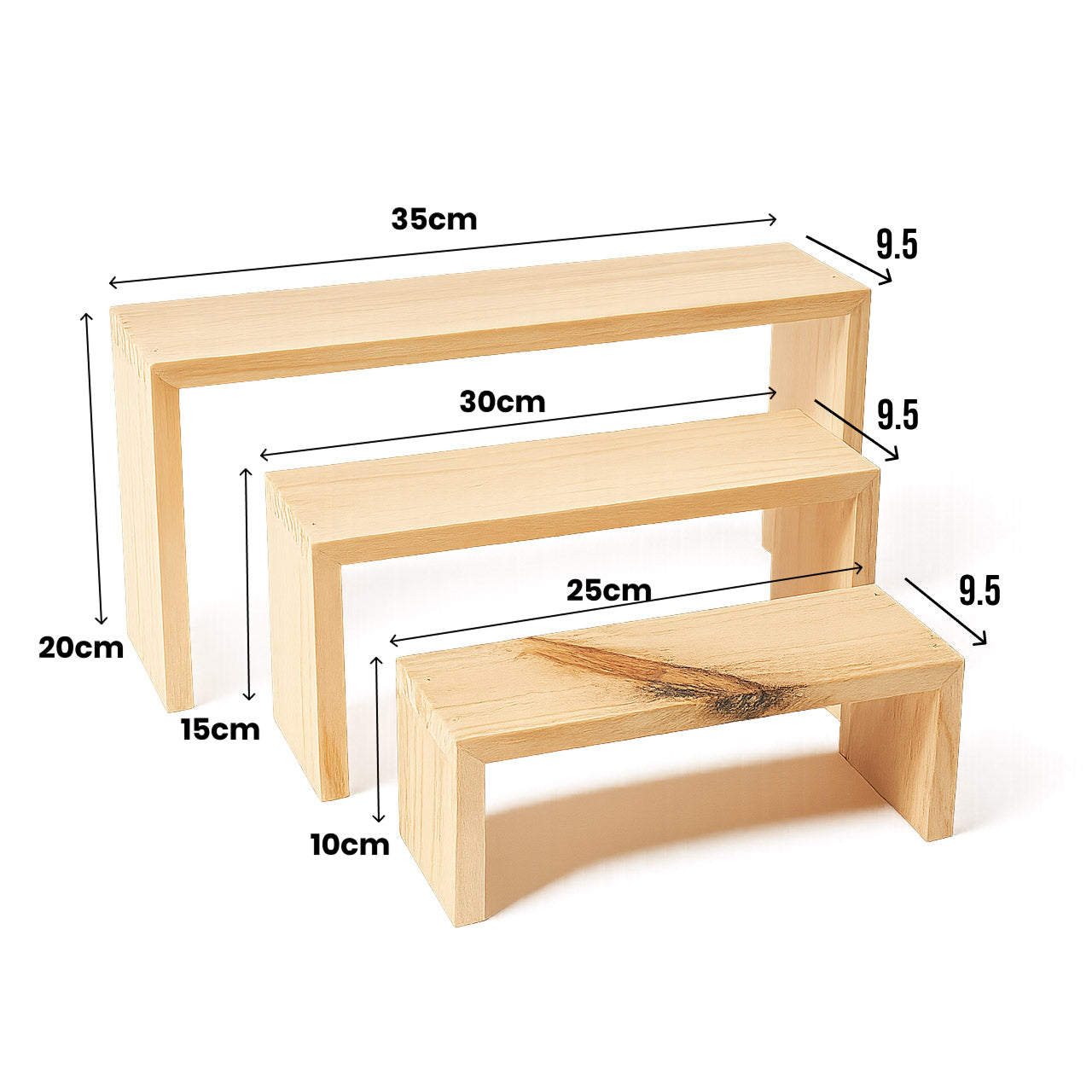3-Tier Wooden Display Risers – Decorative Stand for Retail, Events & Home Décor - Polish