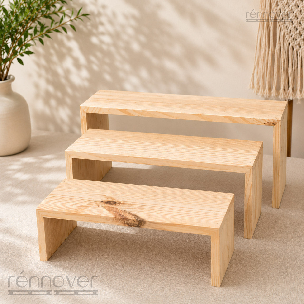 3-Tier Deep Wooden Display Risers (16 cm Depth) – Premium Stand for Retail, Events & Home Styling