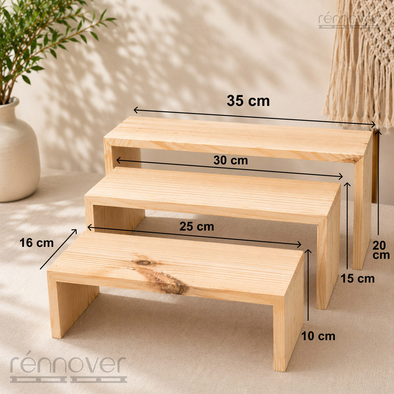 3-Tier Deep Wooden Display Risers (16 cm Depth) – Premium Stand for Retail, Events & Home Styling