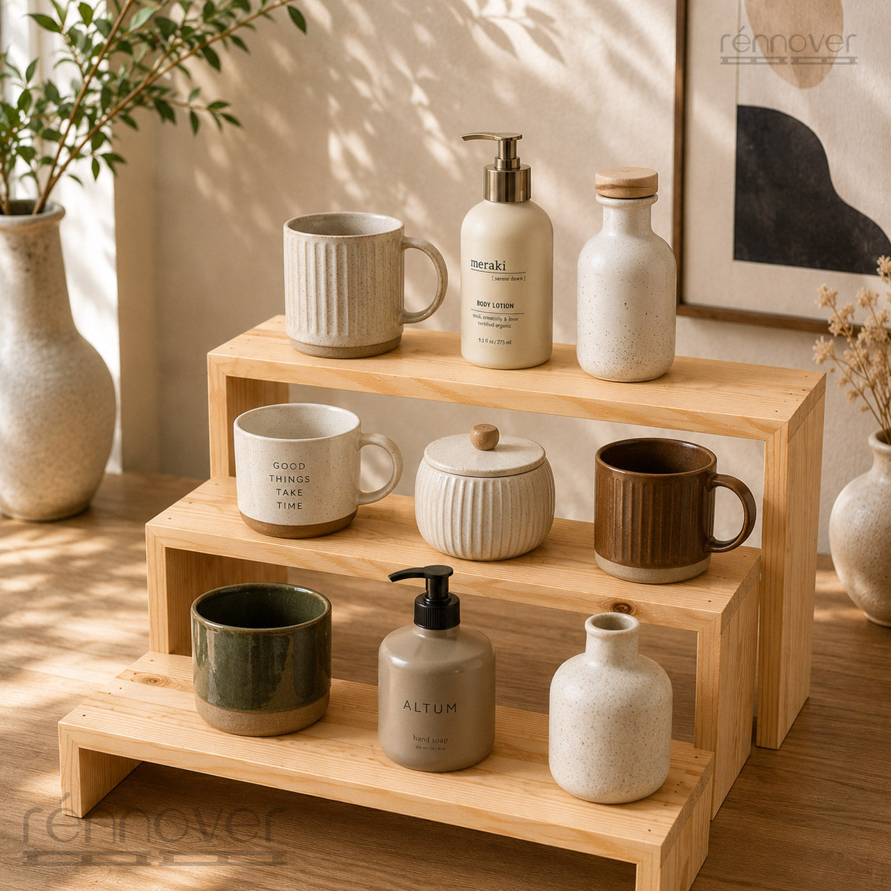 3-Tier Deep Wooden Display Risers (16 cm Depth) – Premium Stand for Retail, Events & Home Styling