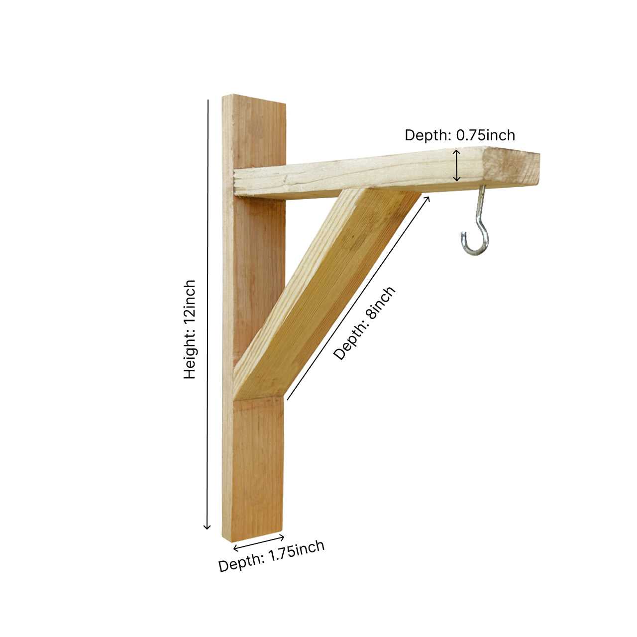 Wall Mounted Plant Pot Holders | Wood Bracket Small | Wooden Shelf Bracket | Set of 2